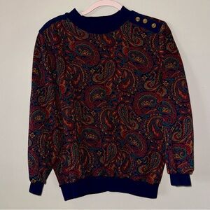 Alfred Dunner Vintage Navy and Red Paisley Crewneck Sweater - Women’s Size 40
